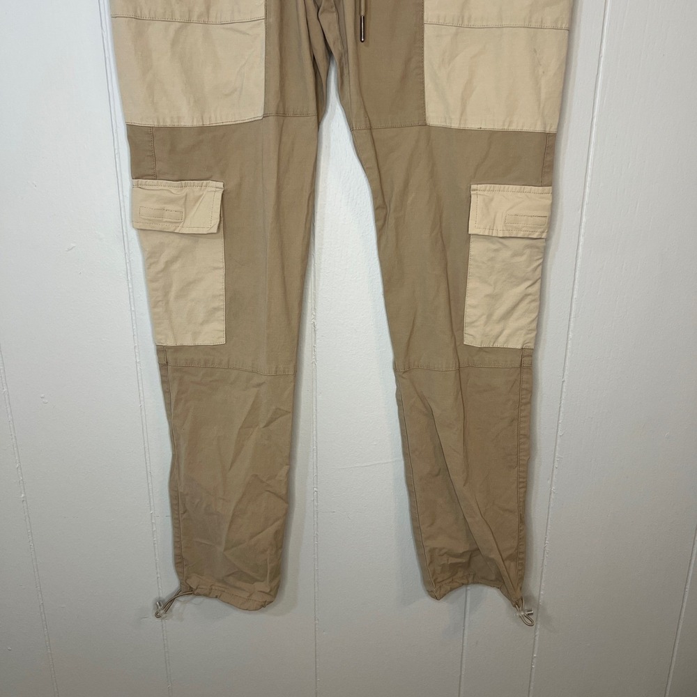 PacSun Mens Cargo Jogger Pants Tan‎ Beige Colorblock Utility Techwear Size M - Picture 2 of 7